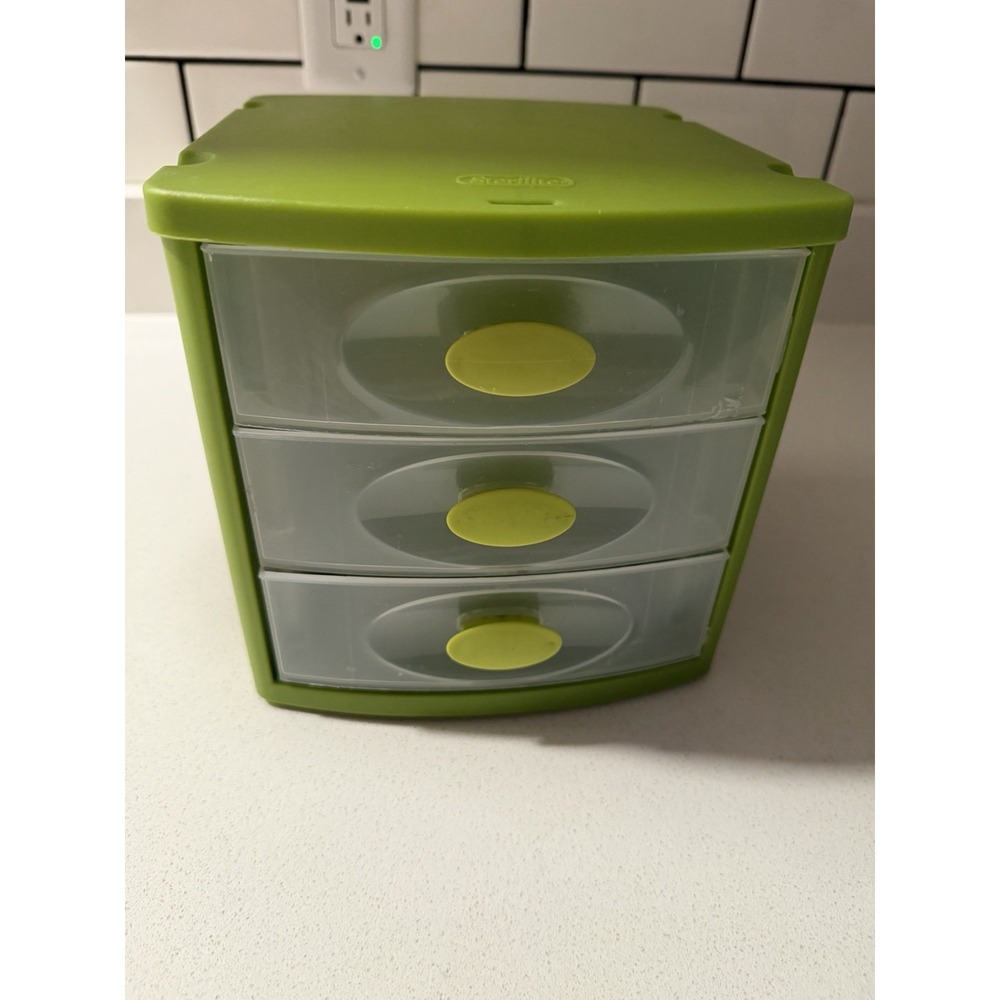 Mini STERILITE 3 Drawer Unit Plastic White B31 - Green
